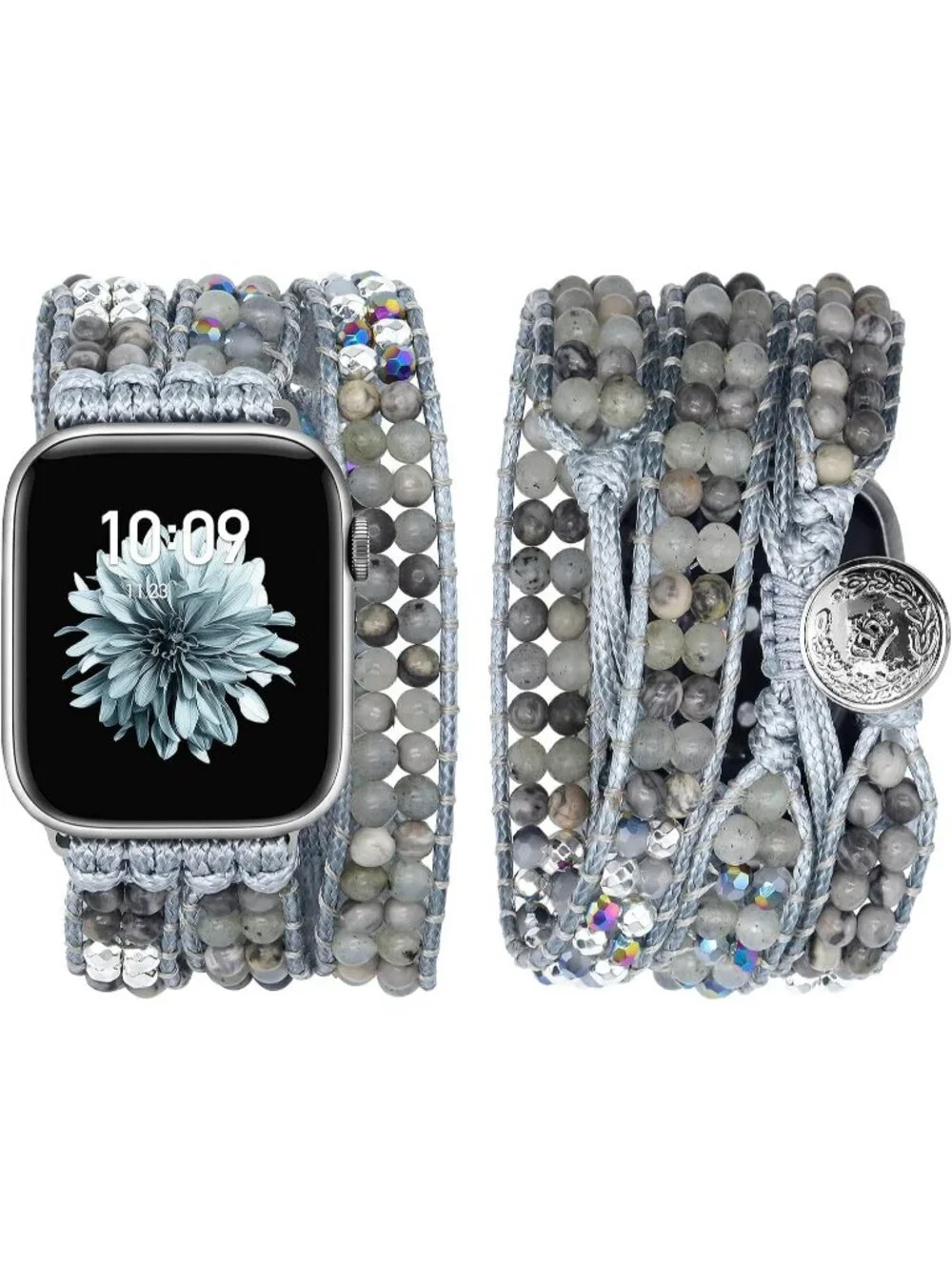 Women's Gray Boho Beaded Band Compatible with Apple Stones Bracelet Watches